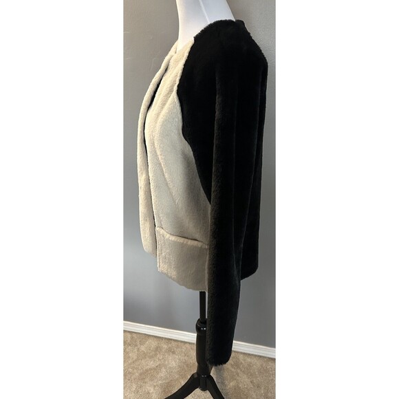 Velvet by Graham & Spencer Color-block Black Tan Faux Fur Jacket Women XS Coat - Picture 3 of 8